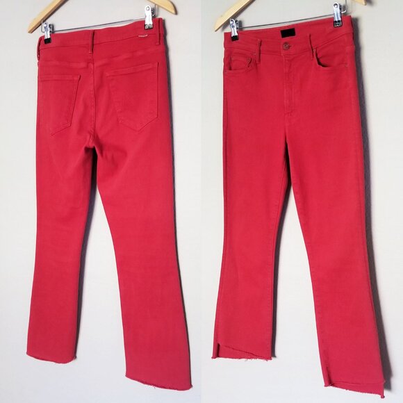 MOTHER The Insider High-Rise Crop Step Fray Jeans Hot Rod Red Size 30 $208 - Picture 5 of 16